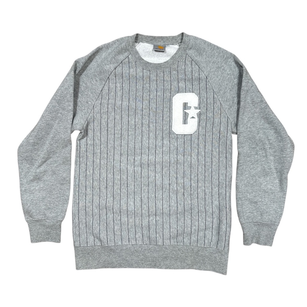 Carhartt WIP Major Baseball Raglan Fleece Sweatshirt Gray Striped Mens Small
